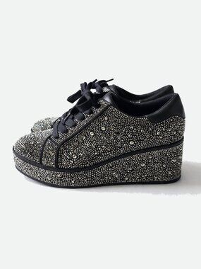INC Black and Silver Glitter Wedge Sneakers - Size 7.5M